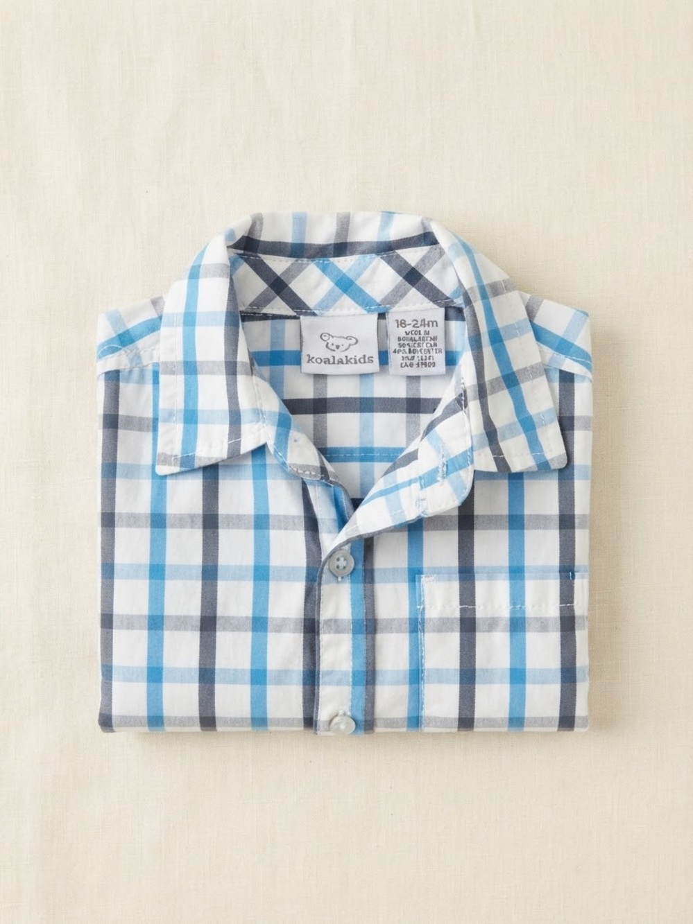 Children's Plaid Short-Sleeve Button-Up Shirt - Blue/Gray - Picture 2 of 5